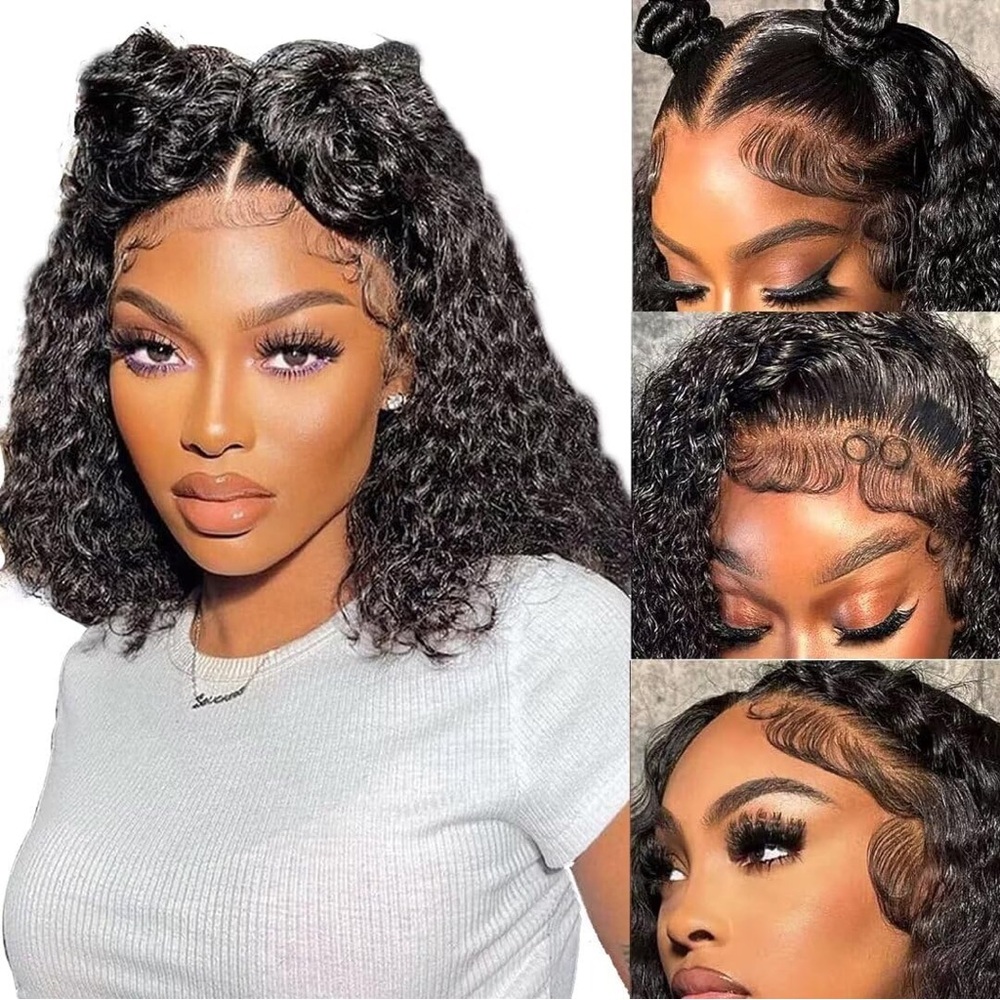 HUMAN HAIR 13x6 Deep Wave Lace Front Wigs Curly Bob 180% Density Glueless Wig 8”